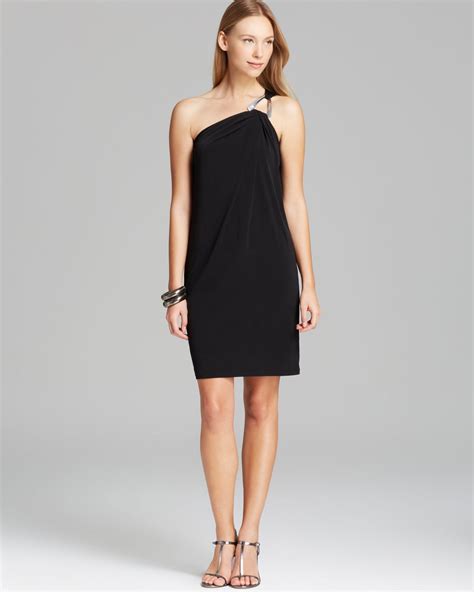 michael kors one shoulder dress black|michael kors long black dresses.